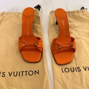 Louis Vuitton Orange Epi Heeled Mules